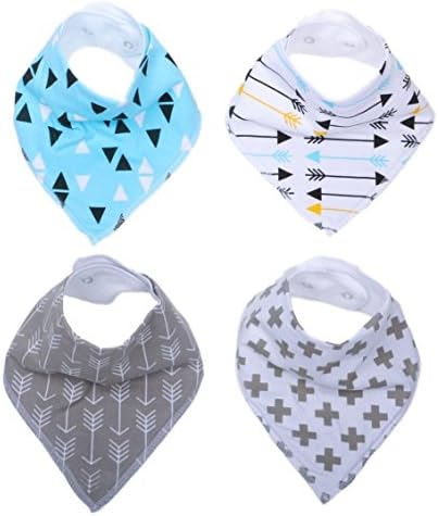 Baby Bandana Drool Bibs With Snaps, 4 Pack Absorbent Cotton For Boys and Girls, Cute Baby Gift Set