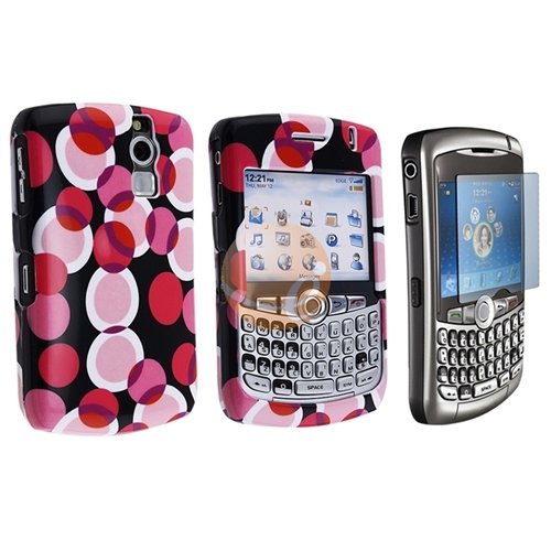 eForCity Solid Hard Plastic Shell Case + Screen Protector for RIM Blackberry Curve 8300 / 8310 / 8320 - Black w/ Pink Dot by eForCity