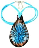 Blue/Copper Murano Glass Drop Pendant W/ Blue Necklace