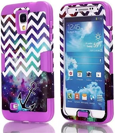 Samsung Galaxy S4 Case, LERBO Hybrid High Impact 3 Layers Chevron with Anchor on Galaxy Pattern Hard Back Cover Case for Samsung Galaxy S4 i9500(Purple)
