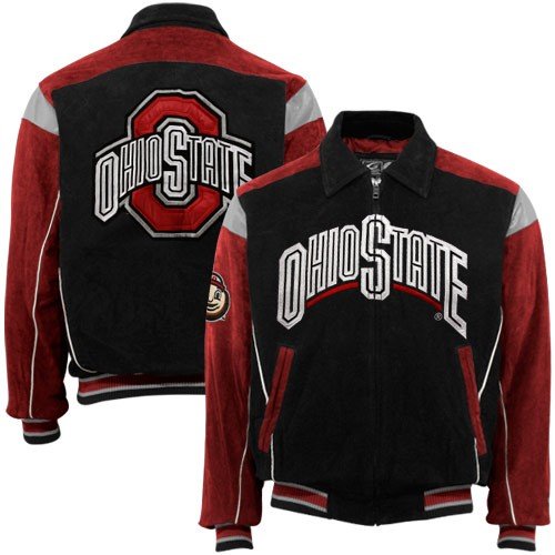 Ohio State Buckeyes Black-Scarlet Split Suede Full Zip Jacket (Large)