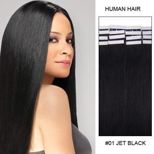 Hairup valentine day gifts tape in Remy Human Hair Extension for full head women beauty hair pieces 16 Inches Jet Black(#1) straight Full Head Set 30g 20PCS by Hairup
