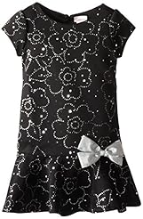Girls Polyester/Spandex/Scuba/Knit Floral Print Glittering  Cap Sleeves Dropped   Waistline  Dress With a Bow(s)