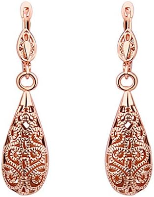 Prestep Teardrop Hollow Filigree Carved Dangle Earrings