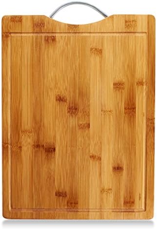 Premium Organic Bamboo Cutting Board - Extra Large Wood 16 X 12 x 3/4 - Thick Strong Bamboo with Drip Groove and Handle - Eco Friendly Serving Tray Kitchen Chopping Board - Antimicrobial &amp; Antibacterial