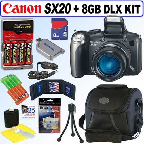 Canon Powershot SX20 IS 12.1MP Digital Camera + 8GB Deluxe Kit