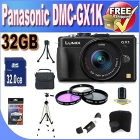 Panasonic Lumix DMC-GX1K 16 MP Micro 4/3 Compact System Camera with 3-Inch LCD Touch Screen and 14-42mm Zoom Lens (Black) + 32GB SDHC Memory + 3 Piece Filter Kit + USB Card Reader + Deluxe Camera Case + Full Size Tripod + Memory Card Wallet + Accessory Saver Bundle!