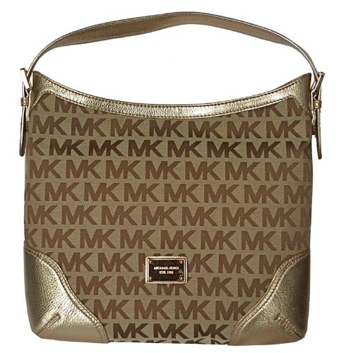 Michael Kors MK Signature Millbrook Large Shoulder Bag Handbag - Beige/ Gold