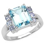 4.50 Carat Genuine Blue Topaz Octagon & Tanzanite Round Sterling Silver Ring