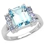 4.50 Carat Genuine Blue Topaz Octagon & Tanzanite Round Sterling Silver Ring