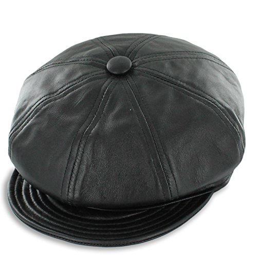 Belfry Gatsby - Genuine Leather Newsboy Cap (Large, Black)