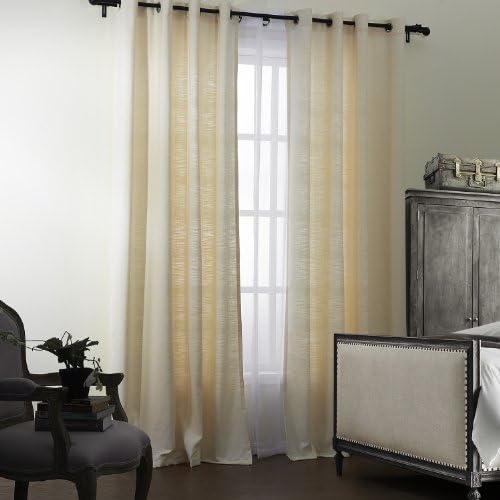 Solid Color Collection Polyester Cotton Blend Beige Curtains Grommet Top - Set of 2 Panels - 52 " W x 84 " L - Each Panel