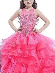 Girls Sweetheart Lace Beaded  Organza Floor Length Halter  Ball Gown Flower-Girl Dress/Pageant Dress/Prom Dress 