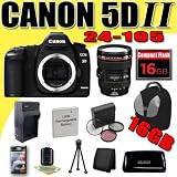Canon EOS 5D Mark II 21.1MP Digital SLR Camera w/ EF 24-105mm f/4 L IS USM Lens DavisMAX LPE6 Battery/Charger Filter Kit 16GB Backpack Bundle