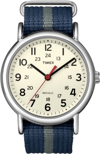 Timex T2N654KW Weekender Blue and Gray Slip Through Strap Watch