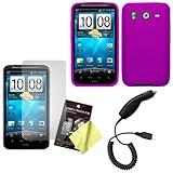 IMAGE OF Purple Silicone Skin / Case / Cover, LCD Screen Guard / Protector & Car Charger for HTC Inspire 4G