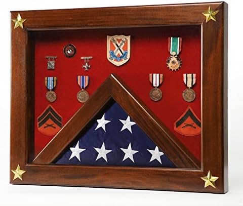 Military Medal Shadow Box with Display Case for 3 x 5ft Flag - Black Felt Selected