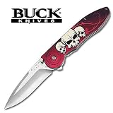 Buck Drop Point Folding Knife w/ White Skulls