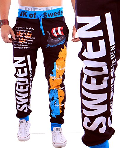 Herren lange TrainingshoseSweden | Schweden Sporthose (M, Schwarz)
