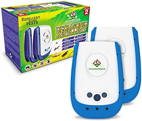Set of 2 Cravegreens Pest Control Ultrasonic Repeller -Electronic Plug -In Repeller for Insects- Best Repellent for, Cockroach, Rodents, Flies, Roaches, Ants, Spiders, Fleas, Mice - Multi-Color