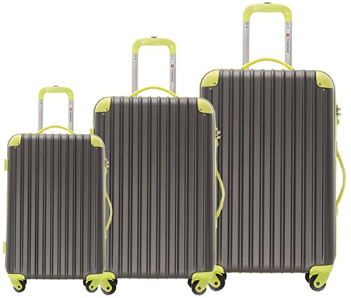 Merax Travelhouse 3 Piece PC+ABS Spinner Luggage Set with TSA Lock (Gray & Yellowish Green)