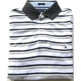 Mens Tommy Hilfiger Polo Shirt in Grey Double Stripes (Small)