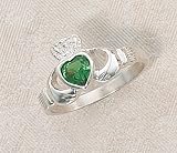 Sterling Silver Glass Emerald Claddagh Ring Size 5 Irish Celtic Fine Fashion Jewelry
