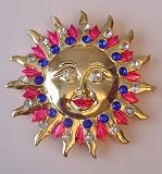 Kitchen Fridge Magnet Gold Tone Sun Rhinestones Pink