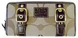 COACH ZOE SIGNATURE KHAKI MAHOGANY ACCORDIAN ZIP AROUND WALLET