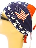 United States of America Bikers Cap, American Flag Medical Cap/Head Wrap/ Bandana/ Welders Cap, U.S. Skull Cap, Stars and Stripes Red, White and Blue Patriotic American Flag Design with Picture of United States, Breathable 100% Cotton, One Size to Fit Men, Women and Teens, America, USA, Suitable for Athletes, Welding, Medical, Healthcare, Bikers, Truckers and Food Workers to Keep Hair Out of Face