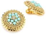 Antiquities Couture Vintage-Inspired Turquoise Colored & Gold-Tone Clip On Earrings