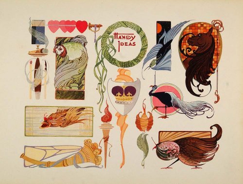 1910 Print Art Nouveau Decorative Design Horse Birds - Original Print