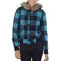 Mossimo&reg; Supply Co Junior's Hooded Buffalo Plaid Puffer with Toggle Buttons - Tourqoise