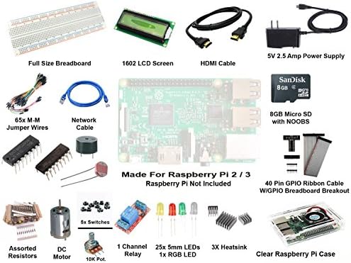 Raspberry Pi 3 Starter Kit - SD Card Noobs Wifi Breadboard 1602 HDMI GPIO Arduino Compatible