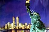 New York City~ Twin Towers Poster~ World Trade Center & The Statue Of Liberty ~ Poster Print ~ Approx 36