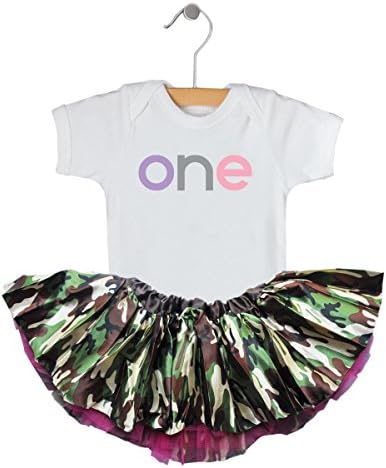 Pepperroo ONE Birthday Bodysuit Onesie & Satin CAMO Skirt Set (12-18 Months)
