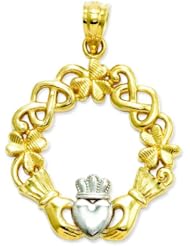14K Two Tone Gold Claddagh & Celtic Knot Charm Pendant