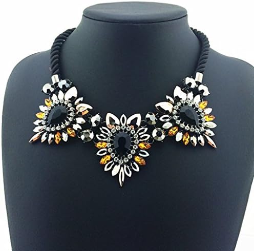Statement Necklace Flower Necklaces Pendants Soft Cotton Collar Statement Necklace SN 022 (Black)