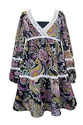 Girls V-neck Long Sleeves Above the Knee Lace Sheer Floral Print Paisley Chiffon/Polyester  Dress