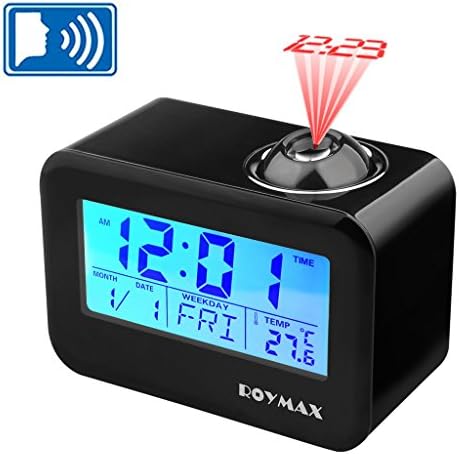 ROYMAX Projection Alarm Clock, Snooze, Temperature, Week, Date, Alarm Status (Black)