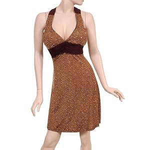 Juniors / Missy Black / Brown Polyester ZigZag Design Halter Sundress