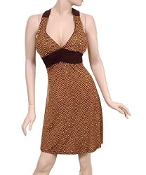 Juniors / Missy Black / Brown Polyester ZigZag Design Halter Sundress - Close-out Sale !