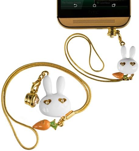 Dressier Universal Ceramic Bunny with Gold Lanyard for Smartphone 3.5mm Earphone Jack - WHITE