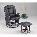 Black Leatherette Deluxe Swivel Glider Recliner with Ottoman by AtHomeMart