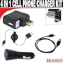 Cell phone charger kit 4 IN 1 for your Motorola PEBL U6, SLVR L6, L2, L7, L9, V8