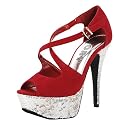 Alora05 Sequin Platform Peep Toe Heels RED