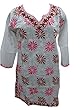 White Tunic Floral Embroidered Cotton Kurti Medium