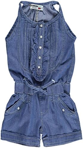 Bambina Talia Big Girls' "Pleat Bib" Romper - denim blue, 14