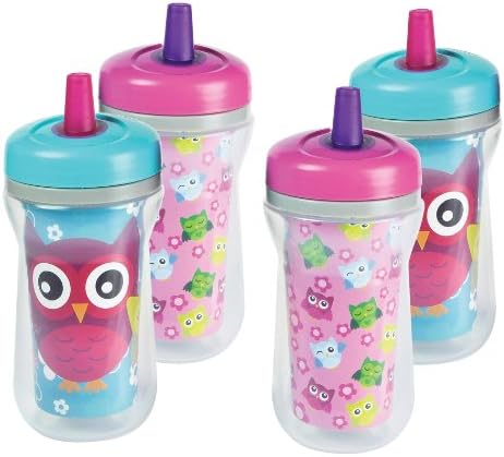The First Years Spill-Proof Straw Cup With One Piece Lid, 4 Pk Owls