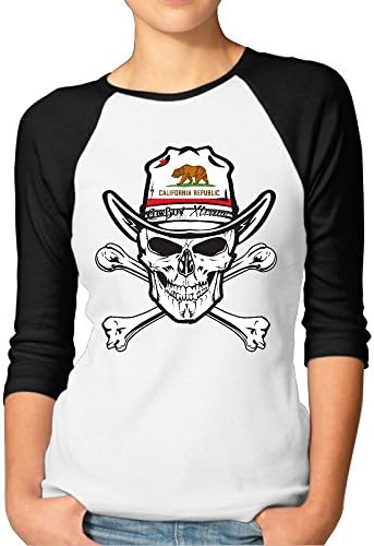 California Skull Flag Lady 3/4 Sleeve Screw Neck T-shirt